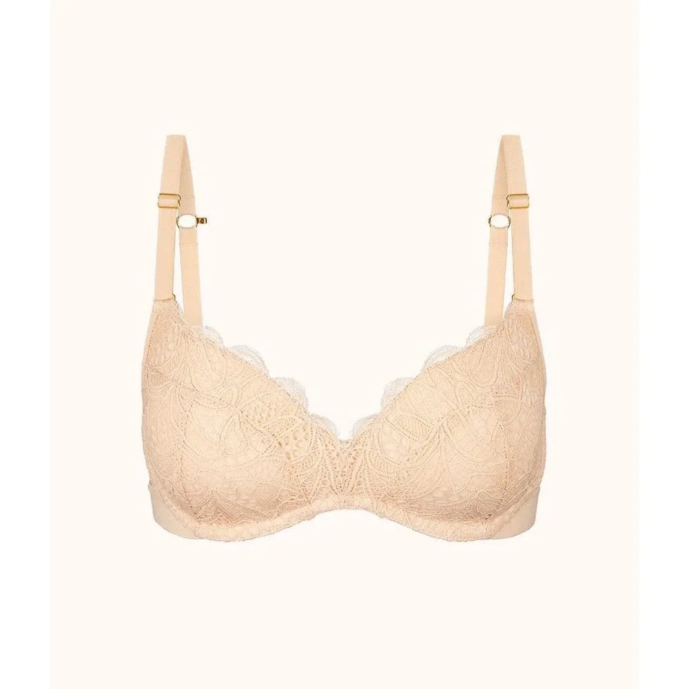 NWT Lively The Lace No-Wire Push-Up Bra in Toasted Almond Size 38D Nude Wireless